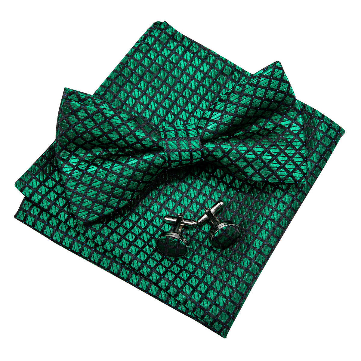 Green Plaid Bow Tie Set bow ties - Sophisticated Gentlemen