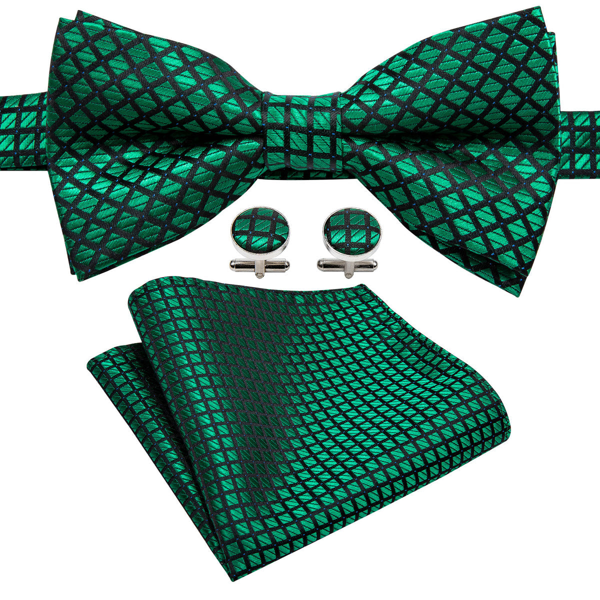 Green Plaid Bow Tie Set bow ties - Sophisticated Gentlemen
