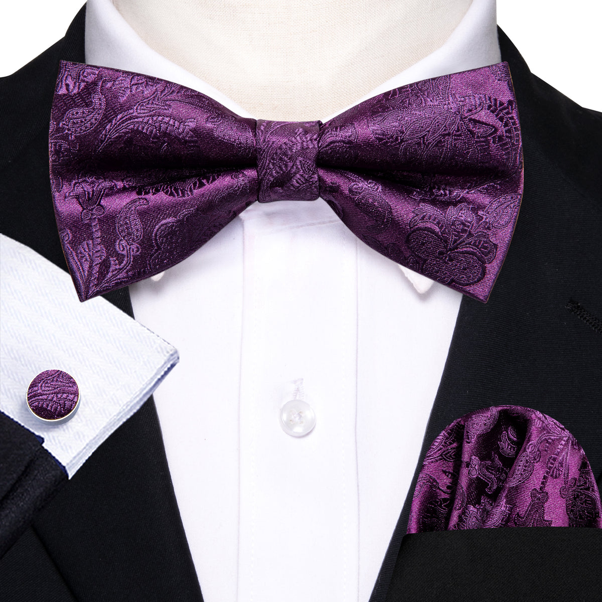 Purple Paisley Bow Tie Set bow ties - Sophisticated Gentlemen