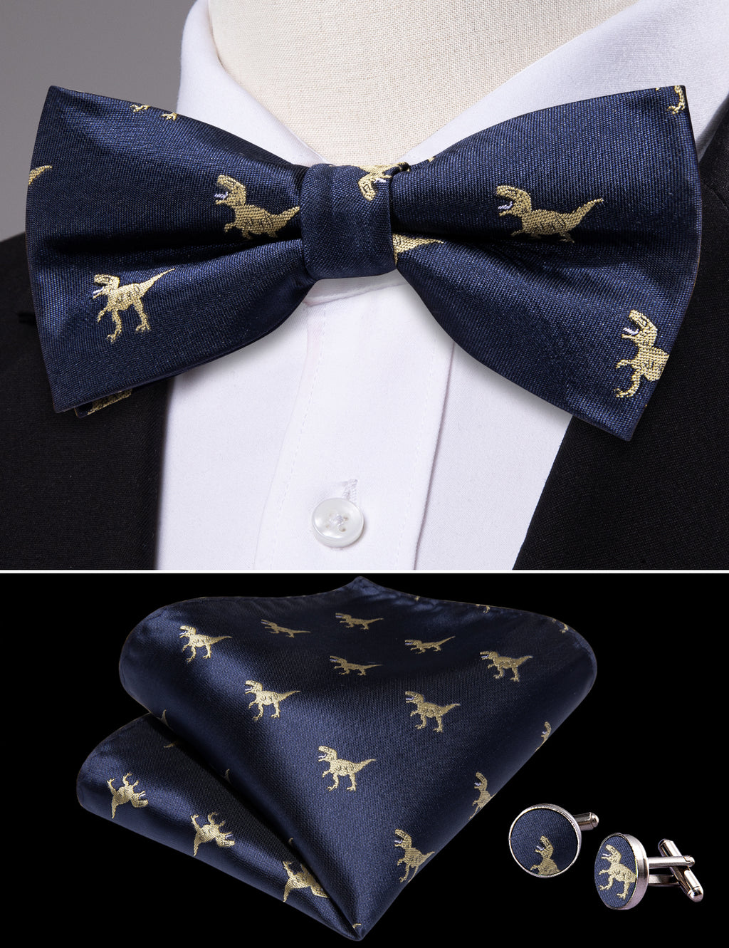 Blue Dinosaur Bow Tie Set bow ties - Sophisticated Gentlemen