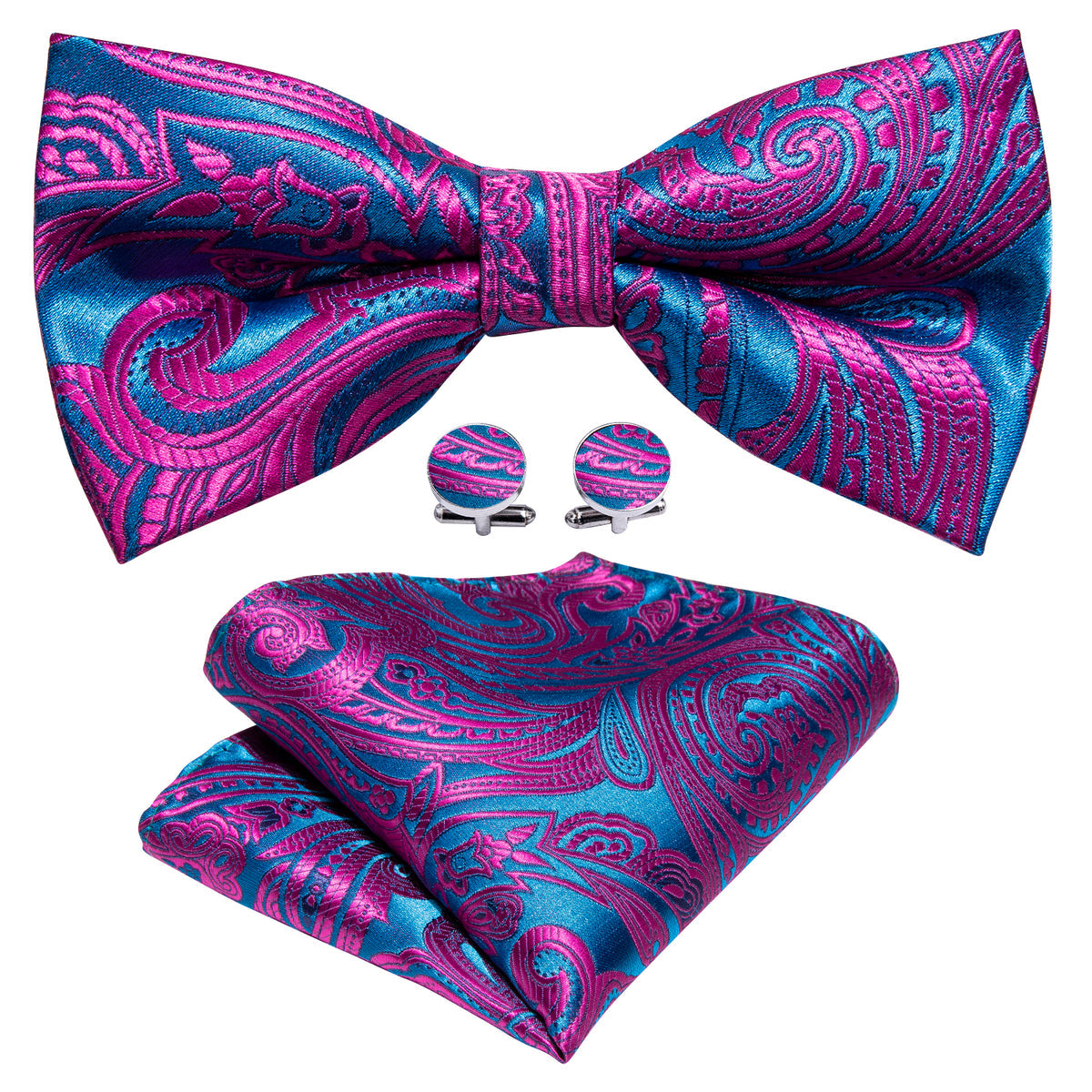 Purple Royal Blue Paisley Bow Tie Set bow ties - Sophisticated Gentlemen