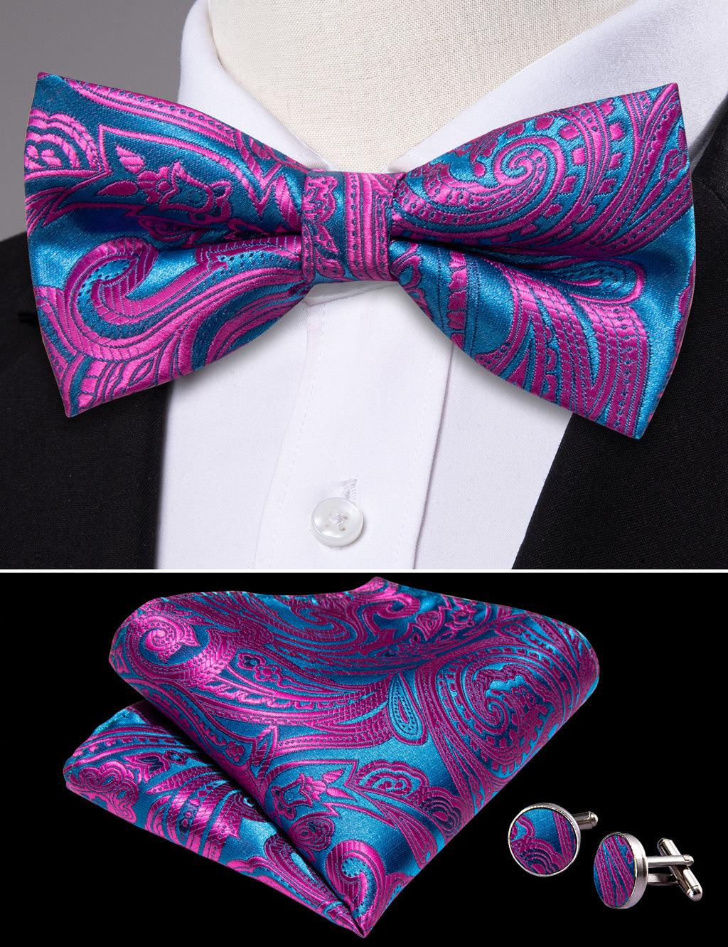 Purple Royal Blue Paisley Bow Tie Set bow ties - Sophisticated Gentlemen
