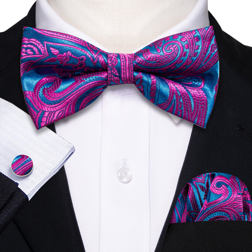 Purple Royal Blue Paisley Bow Tie Set bow ties - Sophisticated Gentlemen