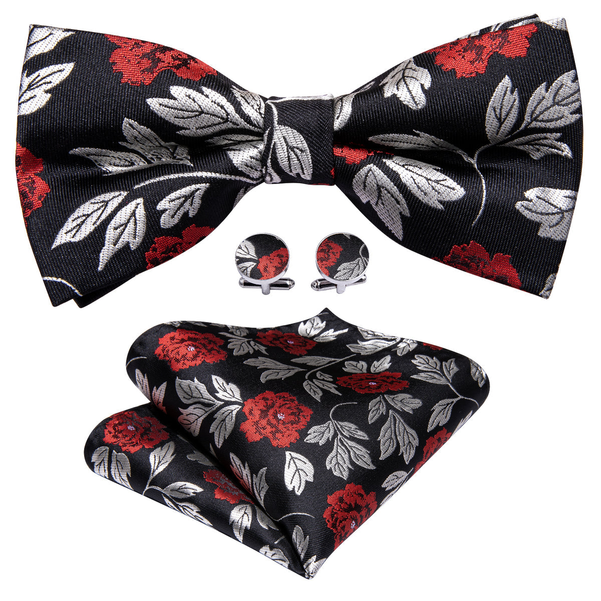 Black Silver Paisley Bow Tie Set bow ties - Sophisticated Gentlemen