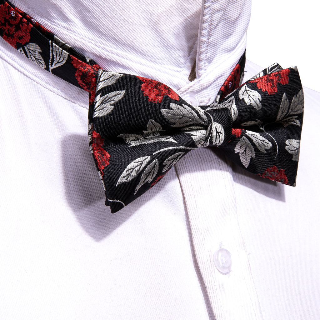 Black Silver Paisley Bow Tie Set bow ties - Sophisticated Gentlemen