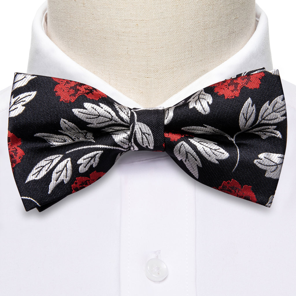 Black Silver Paisley Bow Tie Set bow ties - Sophisticated Gentlemen