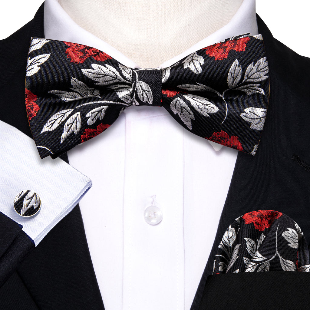 Black Silver Paisley Bow Tie Set bow ties - Sophisticated Gentlemen