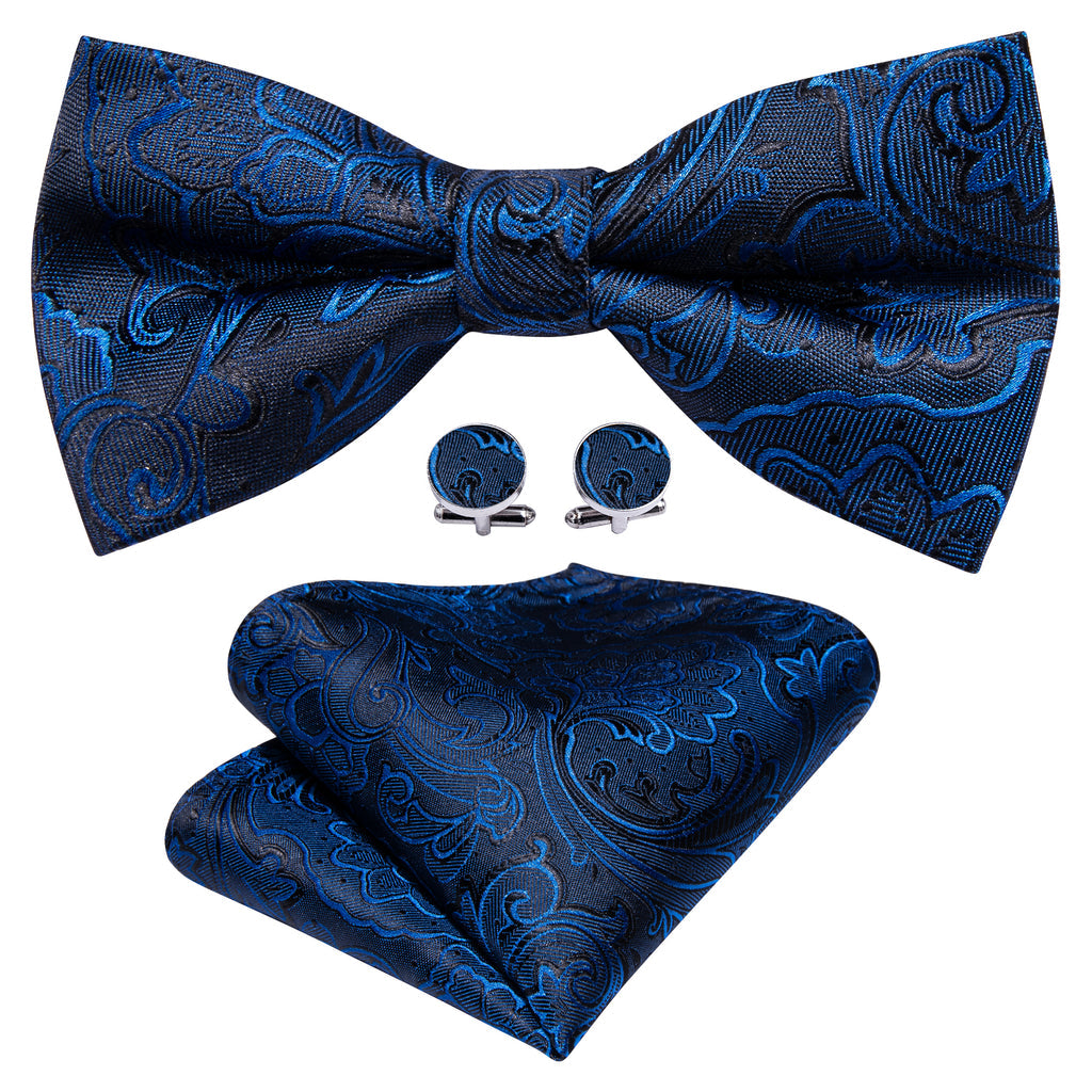 Blue Paisley Bow Tie Set bow ties - Sophisticated Gentlemen