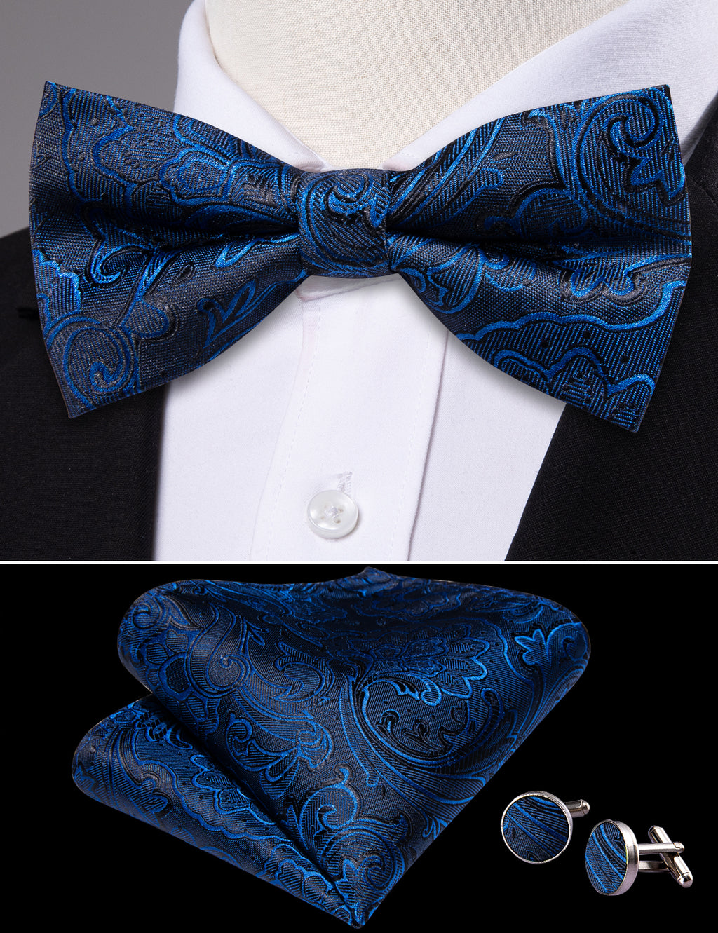 Blue Paisley Bow Tie Set bow ties - Sophisticated Gentlemen