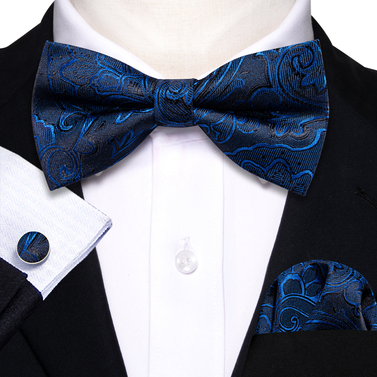 Blue Paisley Bow Tie Set bow ties - Sophisticated Gentlemen