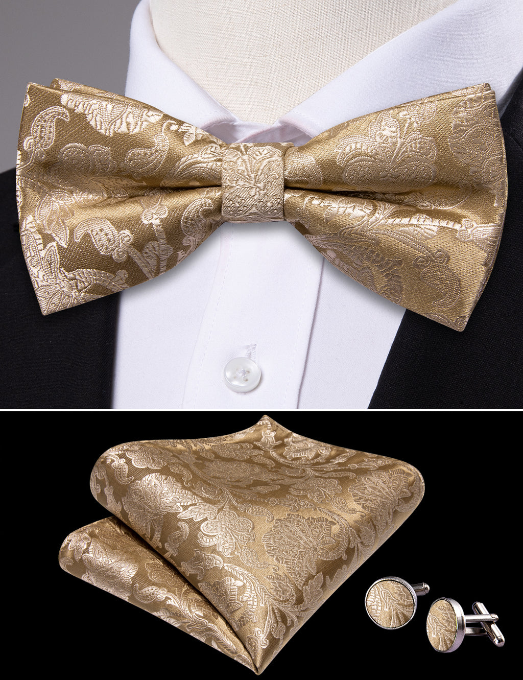 Gold Paisley Bow Tie Set bow ties - Sophisticated Gentlemen