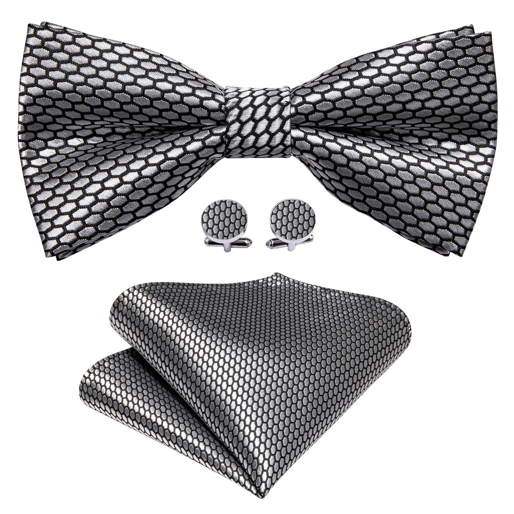 Gray Geometry Bow Tie Set bow ties - Sophisticated Gentlemen