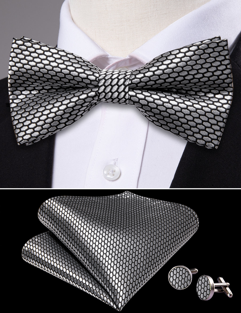 Gray Geometry Bow Tie Set bow ties - Sophisticated Gentlemen