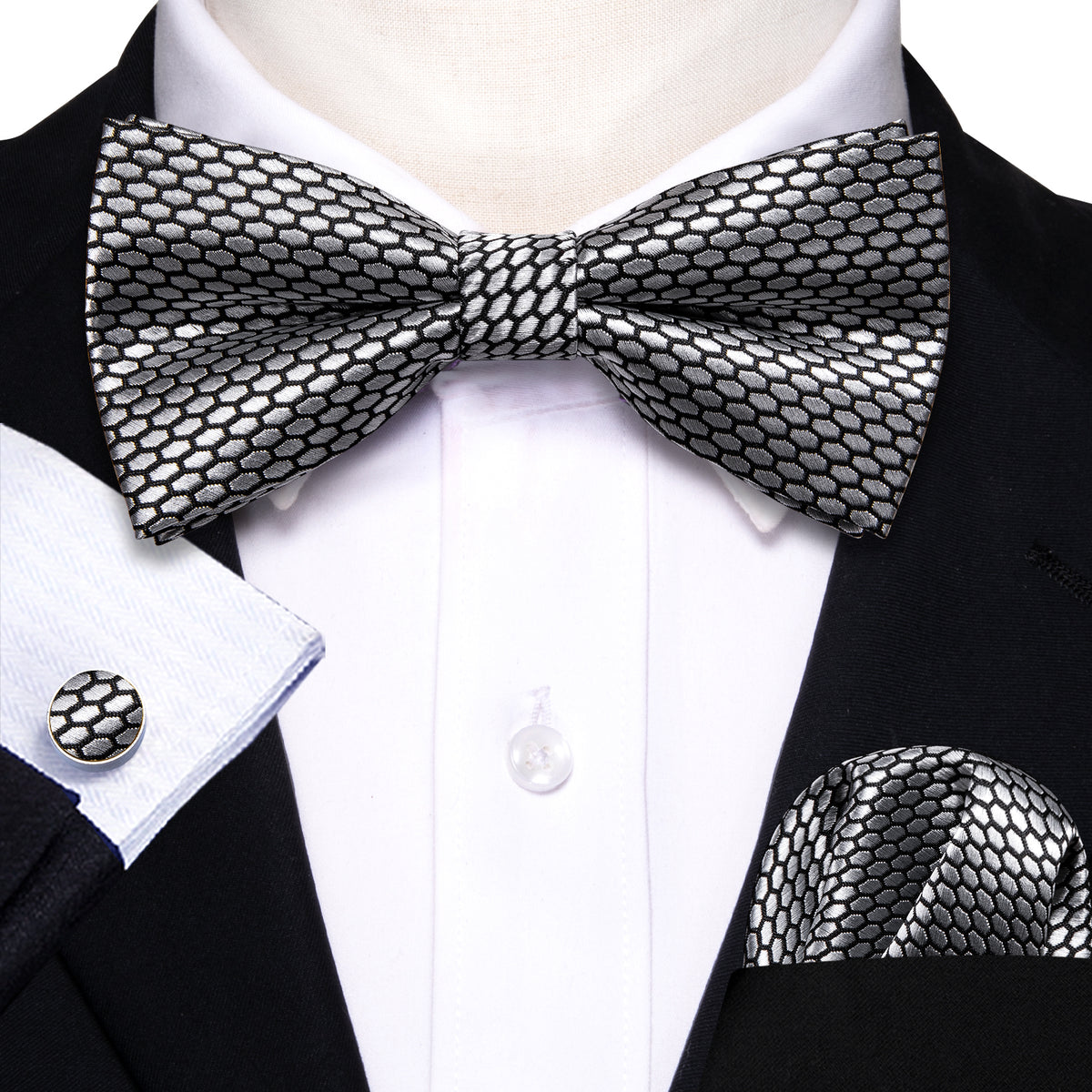 Gray Geometry Bow Tie Set bow ties - Sophisticated Gentlemen