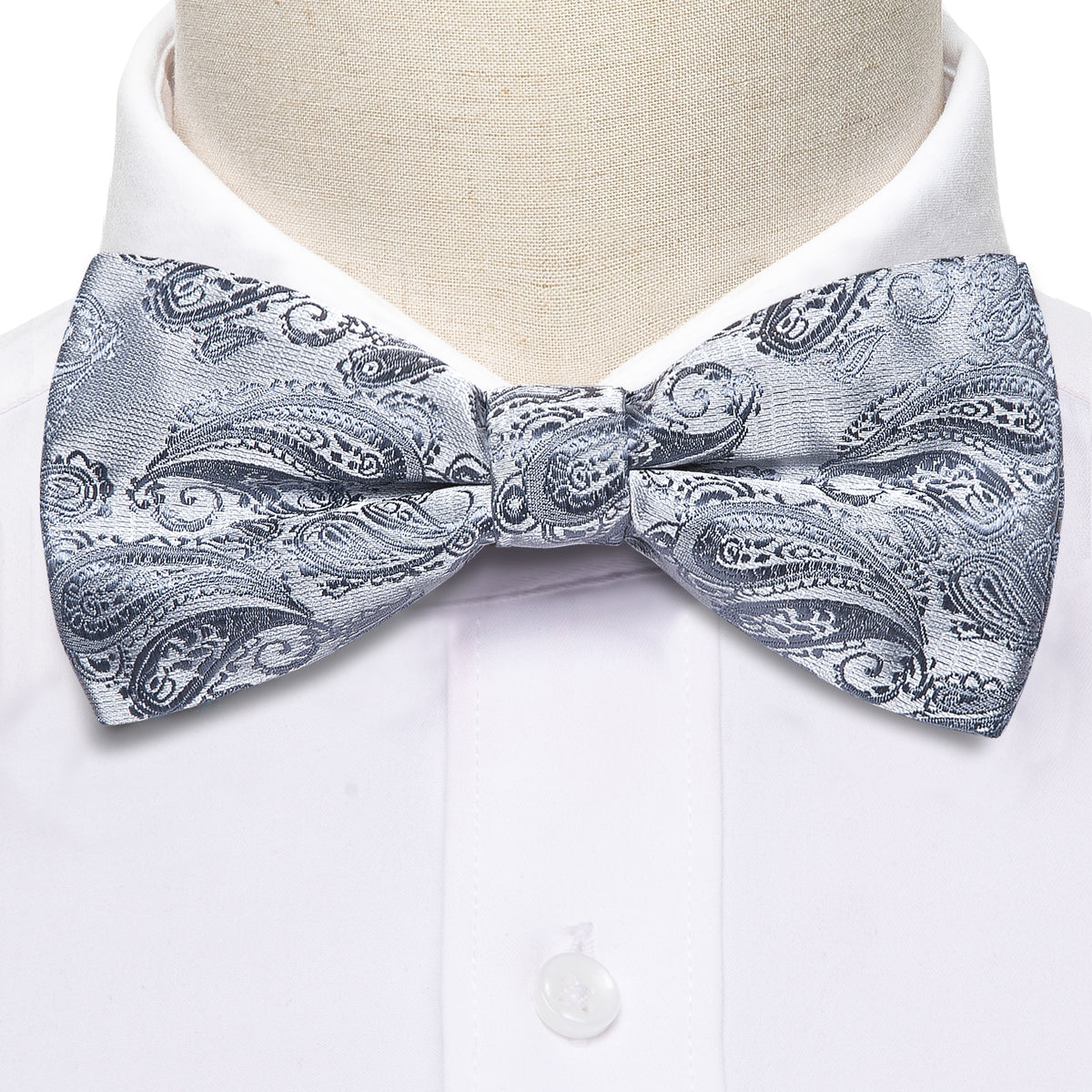 Silver Paisley Bow Tie Set bow ties - Sophisticated Gentlemen