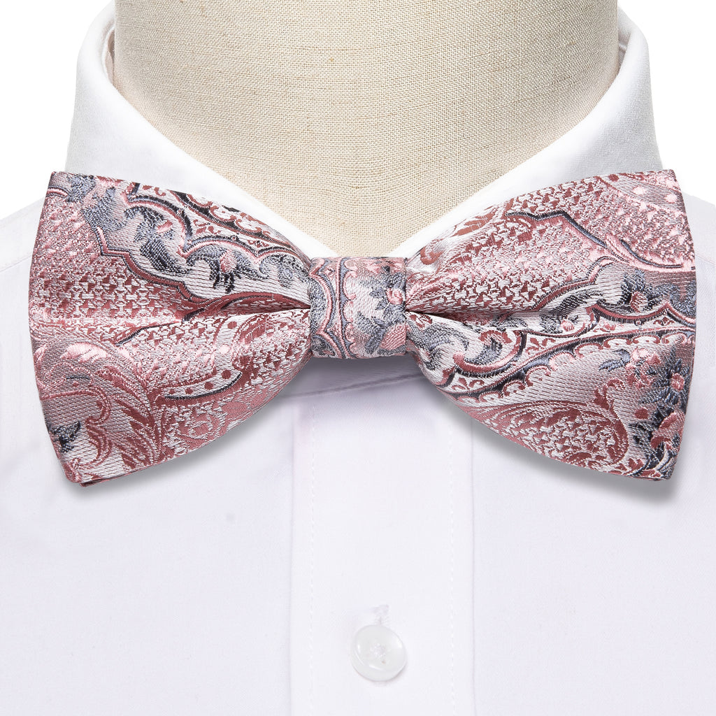 Gray Pink Paisley Bow Tie Set bow ties - Sophisticated Gentlemen