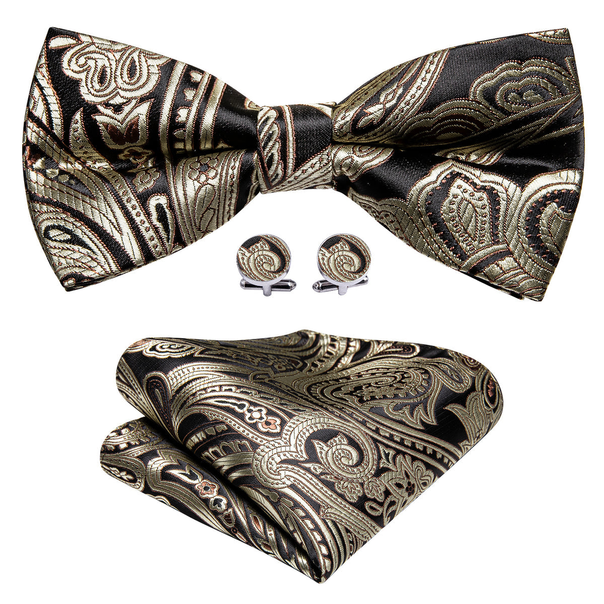 Black Golden Paisley Bow Tie Set bow ties - Sophisticated Gentlemen