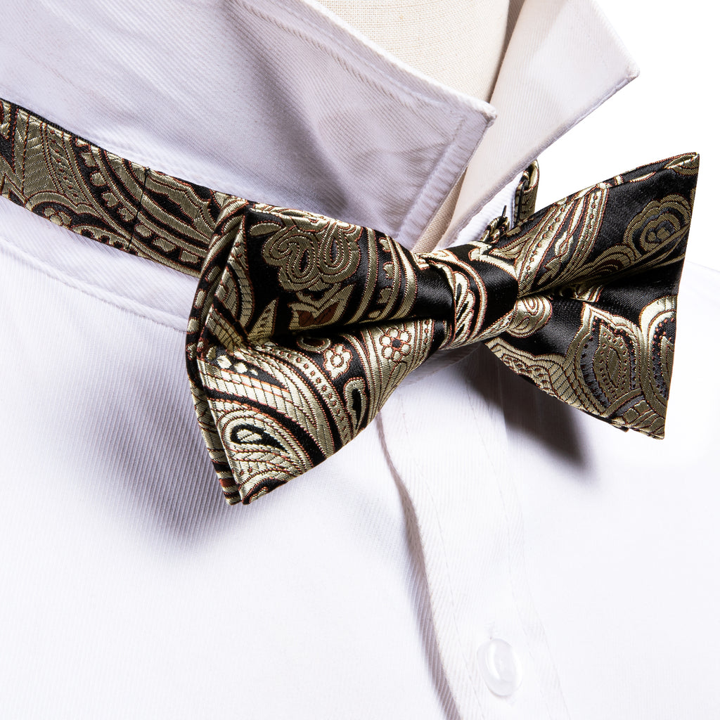 Black Golden Paisley Bow Tie Set bow ties - Sophisticated Gentlemen