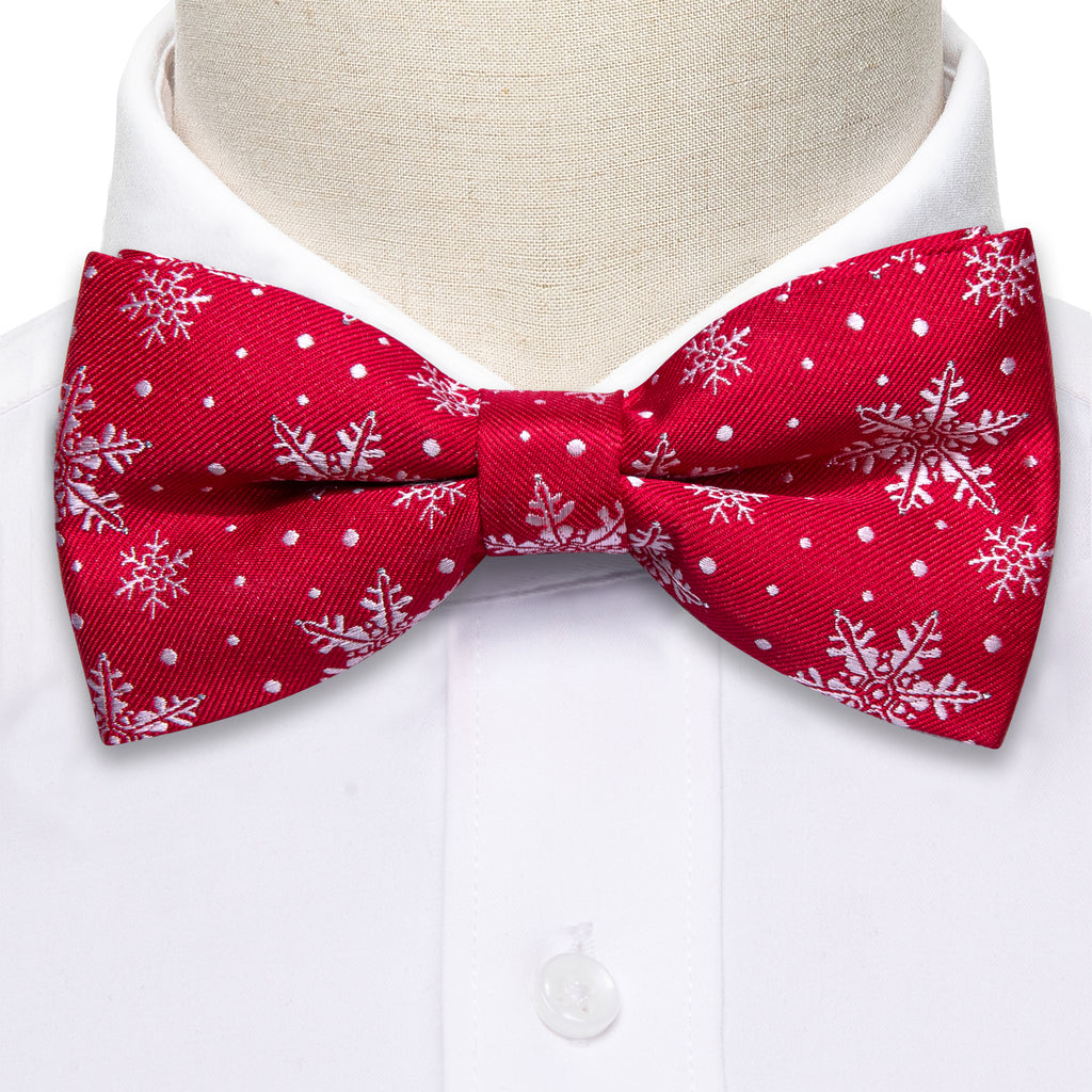 Red & White Christmas Snowflake Silk Bow Tie Set bow ties - Sophisticated Gentlemen