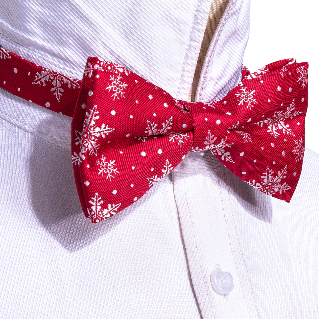 Red & White Christmas Snowflake Silk Bow Tie Set bow ties - Sophisticated Gentlemen