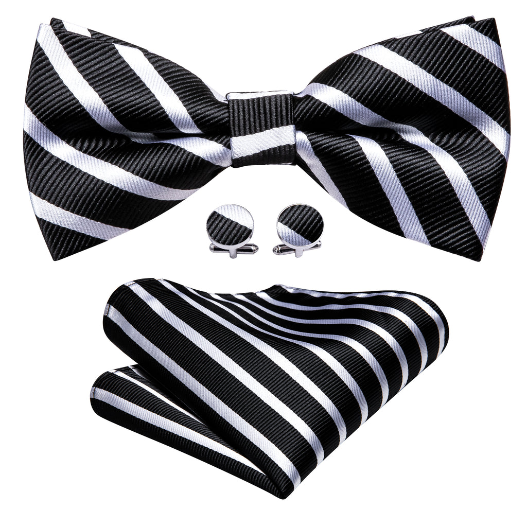 Black White Striped Bow Tie Set bow ties - Sophisticated Gentlemen
