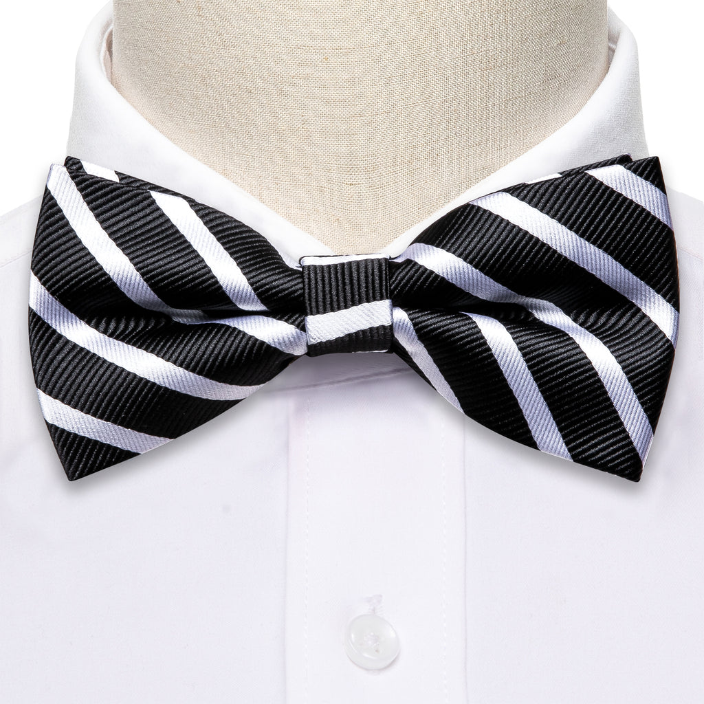 Black White Striped Bow Tie Set bow ties - Sophisticated Gentlemen
