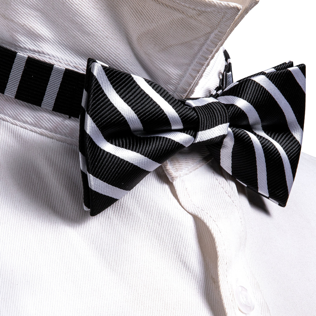 Black White Striped Bow Tie Set bow ties - Sophisticated Gentlemen
