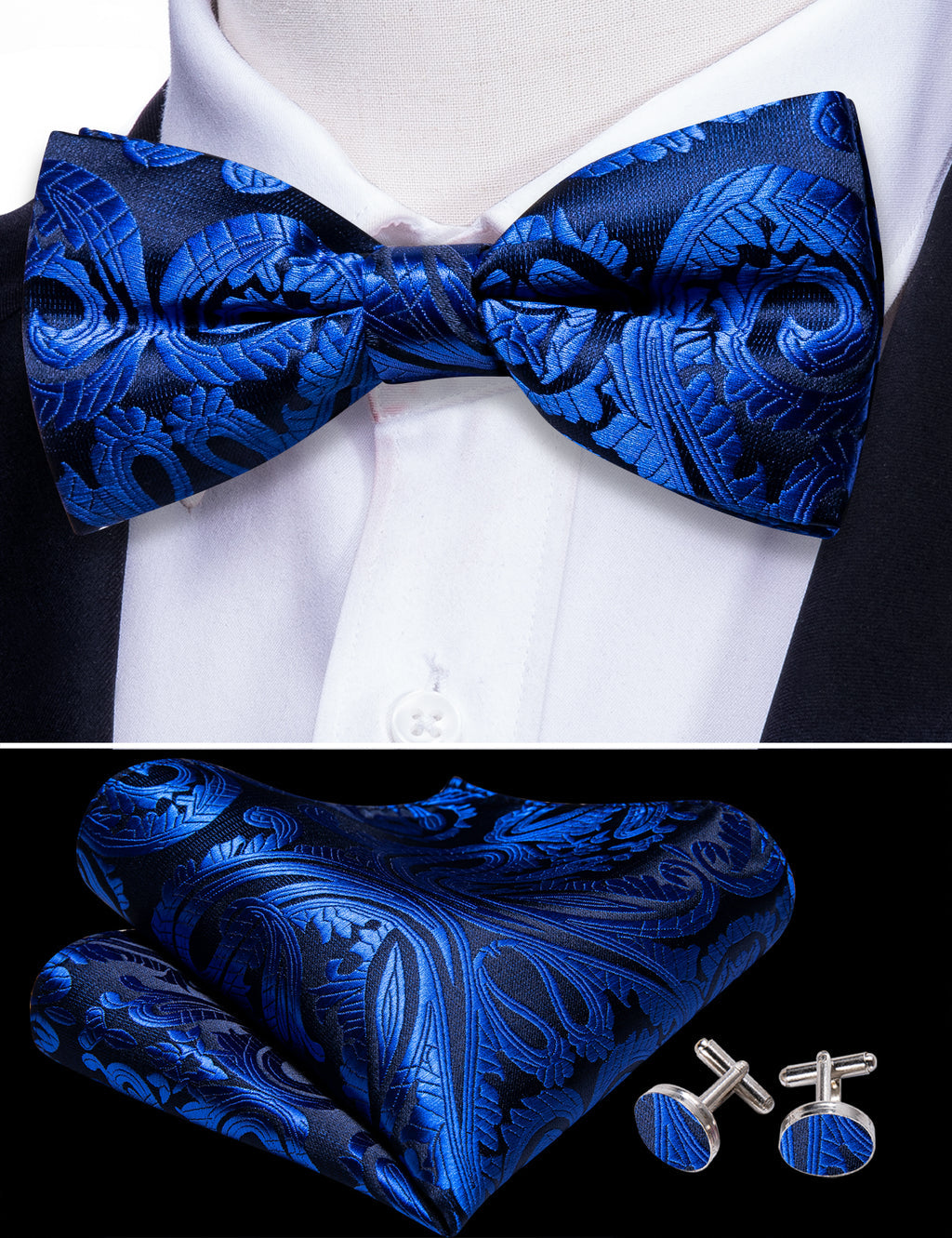 Blue Paisley Bow Tie Set bow ties - Sophisticated Gentlemen