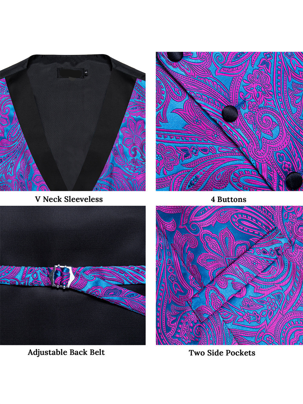 Turquoise & Fuchsia Paisley Silk Vest Set Vest set - Sophisticated Gentlemen