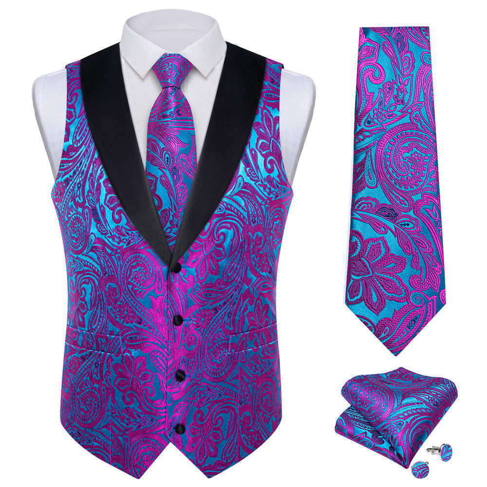 Turquoise & Fuchsia Paisley Silk Vest Set Vest set - Sophisticated Gentlemen