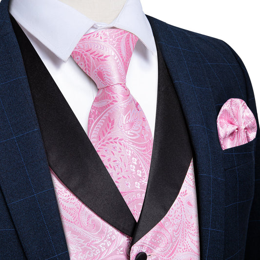 Pink Paisley Vest Set with Black Collar vest set S (Chest 41)   - Sophisticated Gentlemen