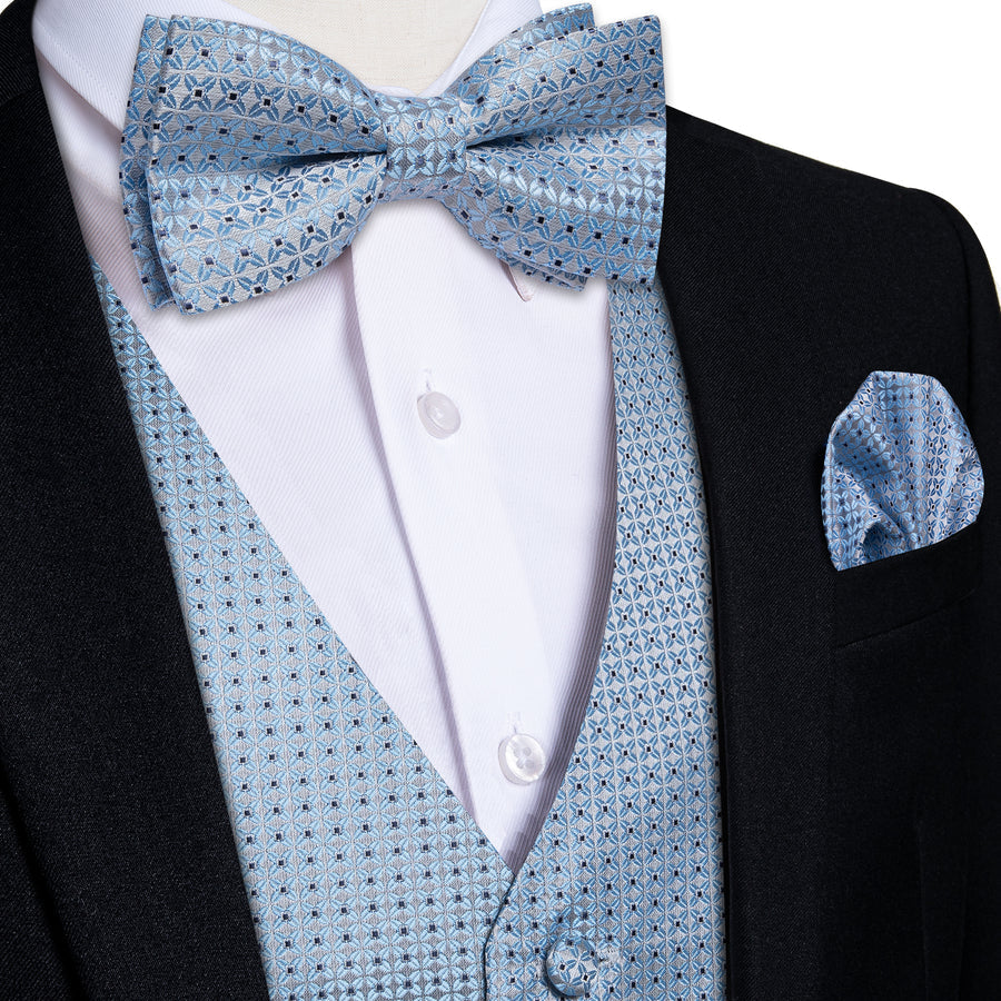 Arctic Blue Polka Dot Bow Tie Vest Set - 3 Piece vest set S (Chest 40") - Sophisticated Gentlemen