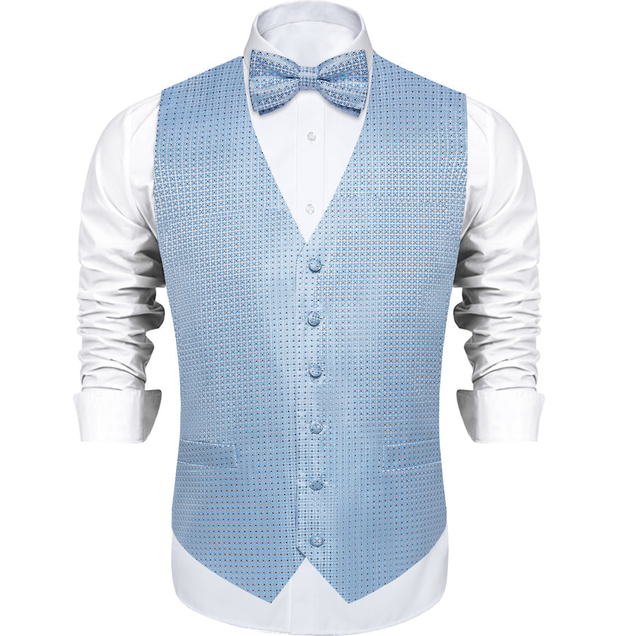 Arctic Blue Polka Dot Bow Tie Vest Set - 3 Piece vest set - Sophisticated Gentlemen