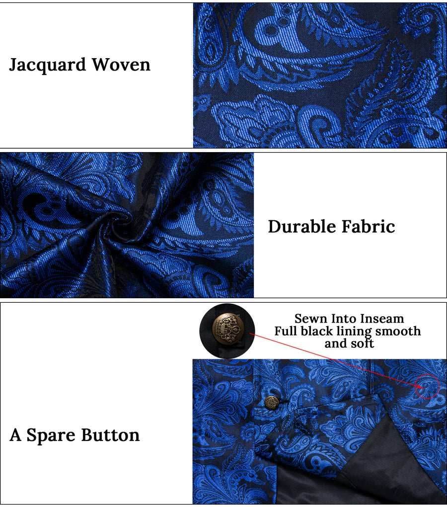 Regal Sapphire Paisley Notched Collar Vest Set vest set - Sophisticated Gentlemen