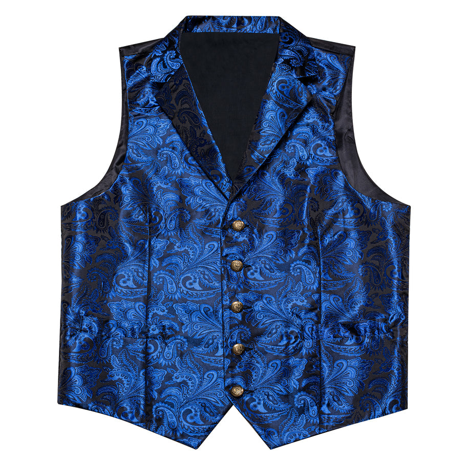 Regal Sapphire Paisley Notched Collar Vest Set vest set - Sophisticated Gentlemen