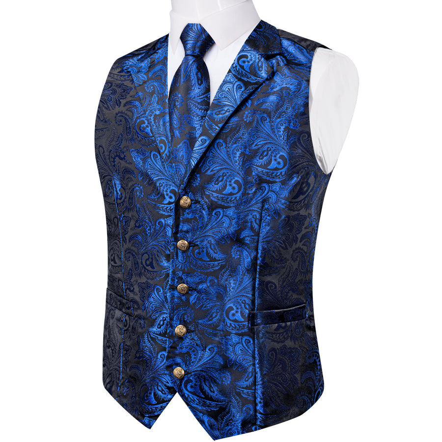 Regal Sapphire Paisley Notched Collar Vest Set vest set - Sophisticated Gentlemen