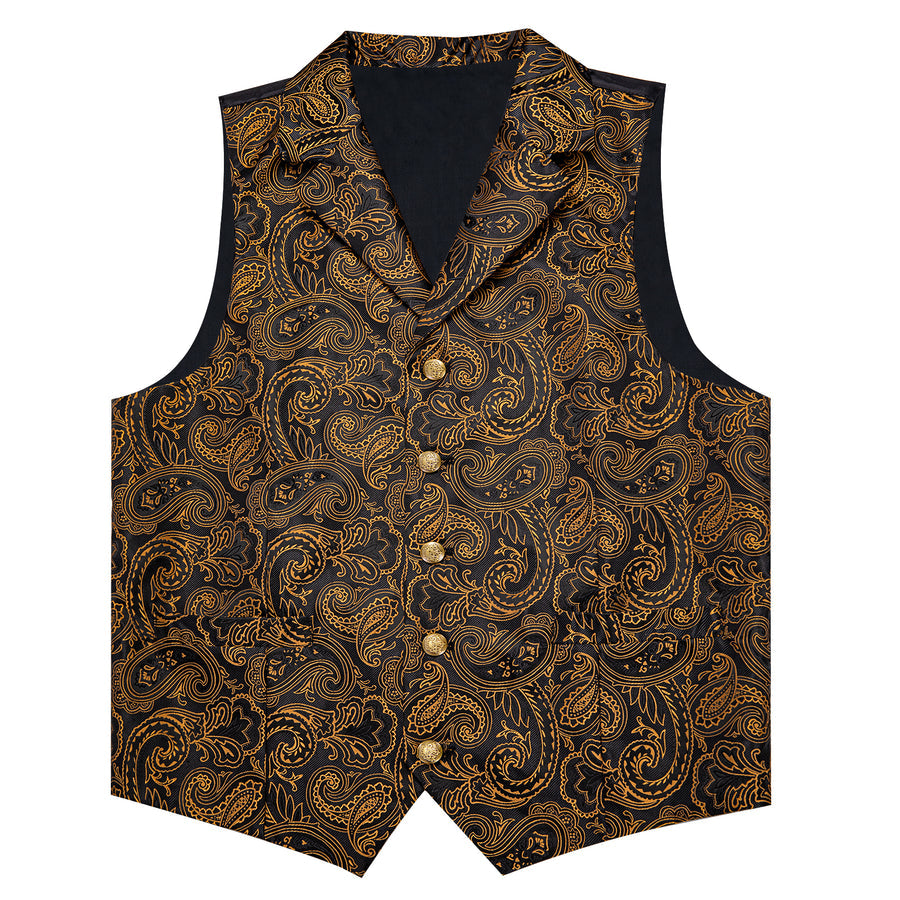 Black & Gold Paisley Silk Collar Vest Set vest set - Sophisticated Gentlemen