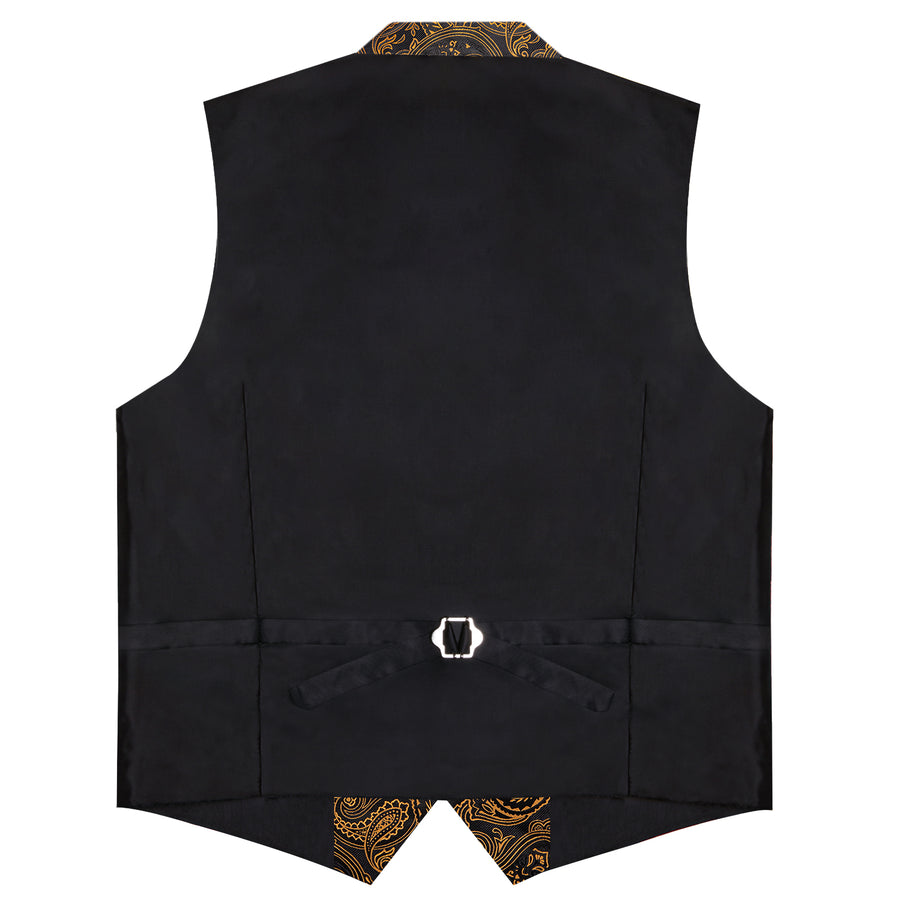 Black & Gold Paisley Silk Collar Vest Set vest set - Sophisticated Gentlemen