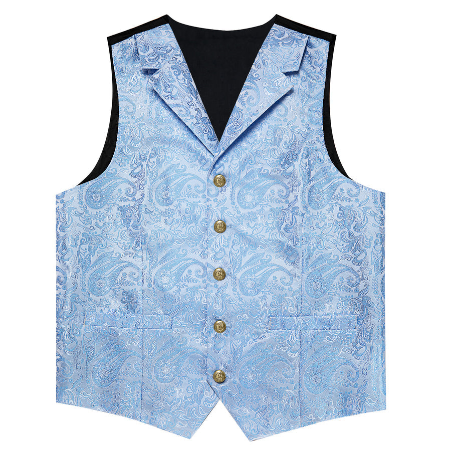 Sky Blue Luxury Paisley Collar Vest Set - 4 Piece vest set - Sophisticated Gentlemen