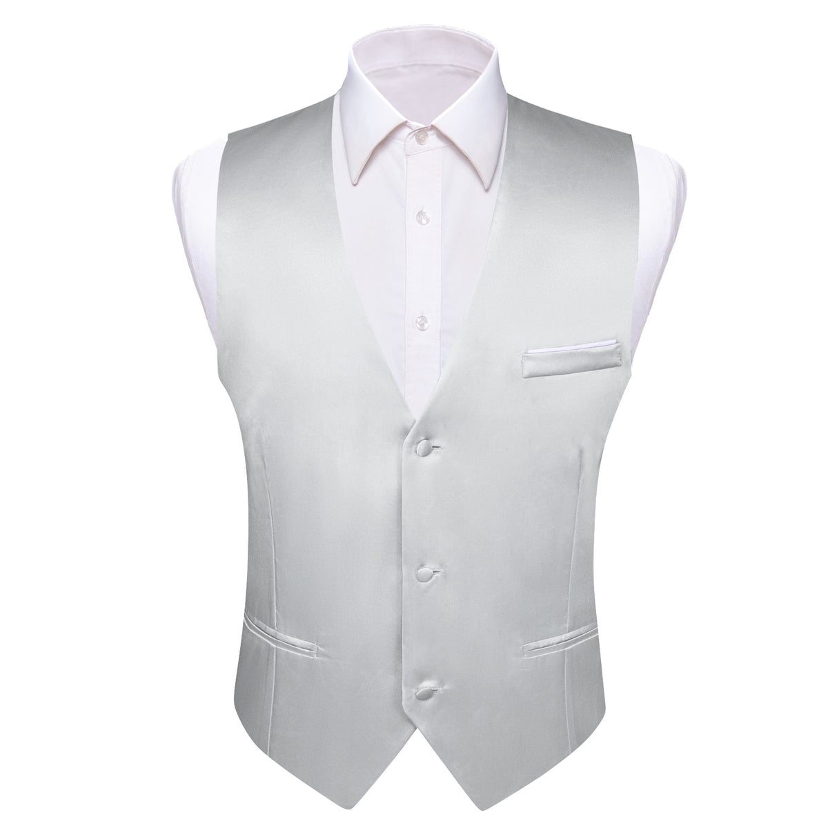 Solid Silver Satin Suit Vest vest set S (Chest 41) - Sophisticated Gentlemen