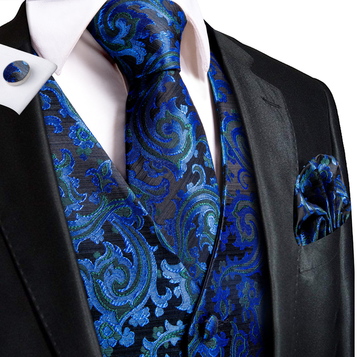 Royal Blue Shining Vest Set vest set S (Chest 41) - Sophisticated Gentlemen