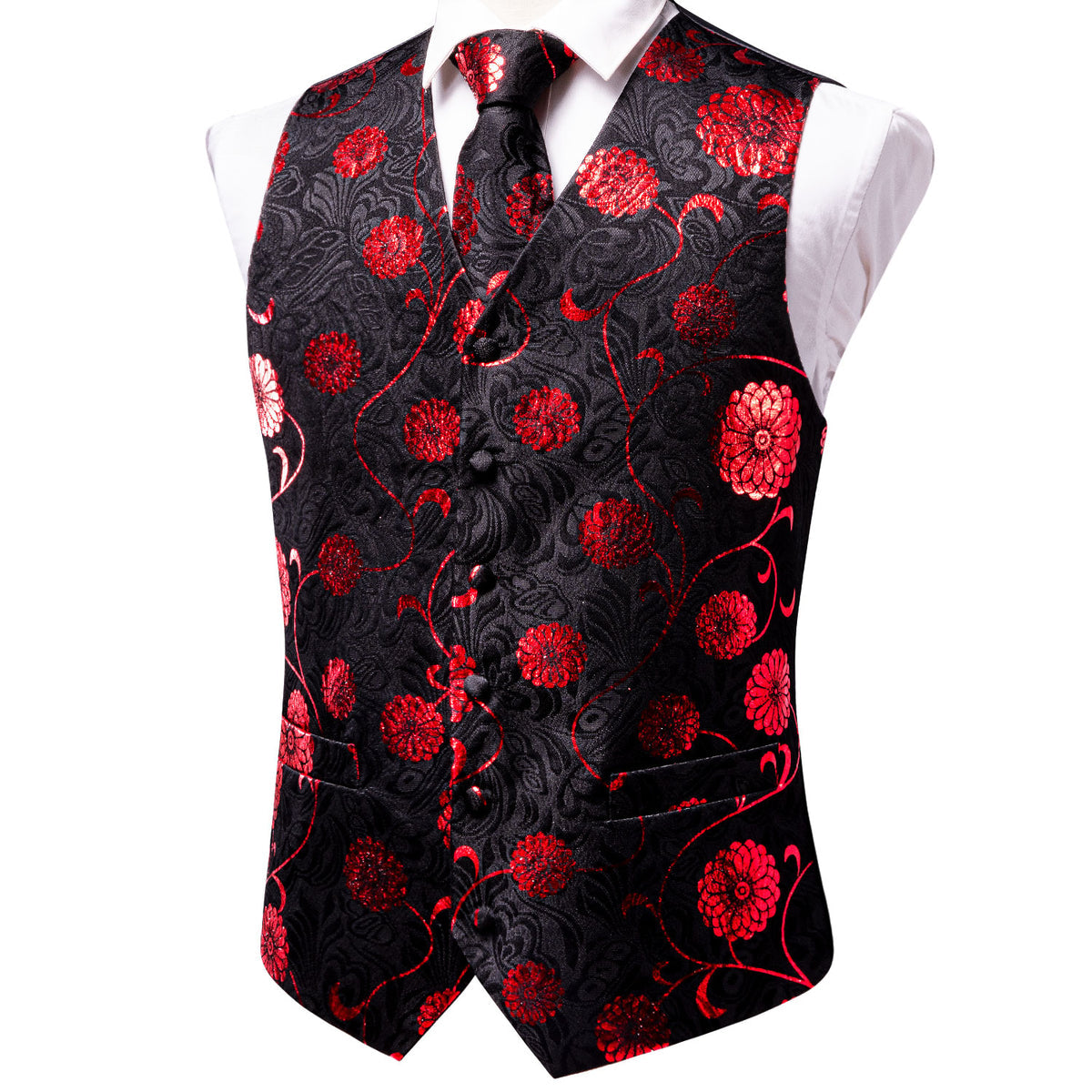 Black and Red Floral Vest Set vest set - Sophisticated Gentlemen