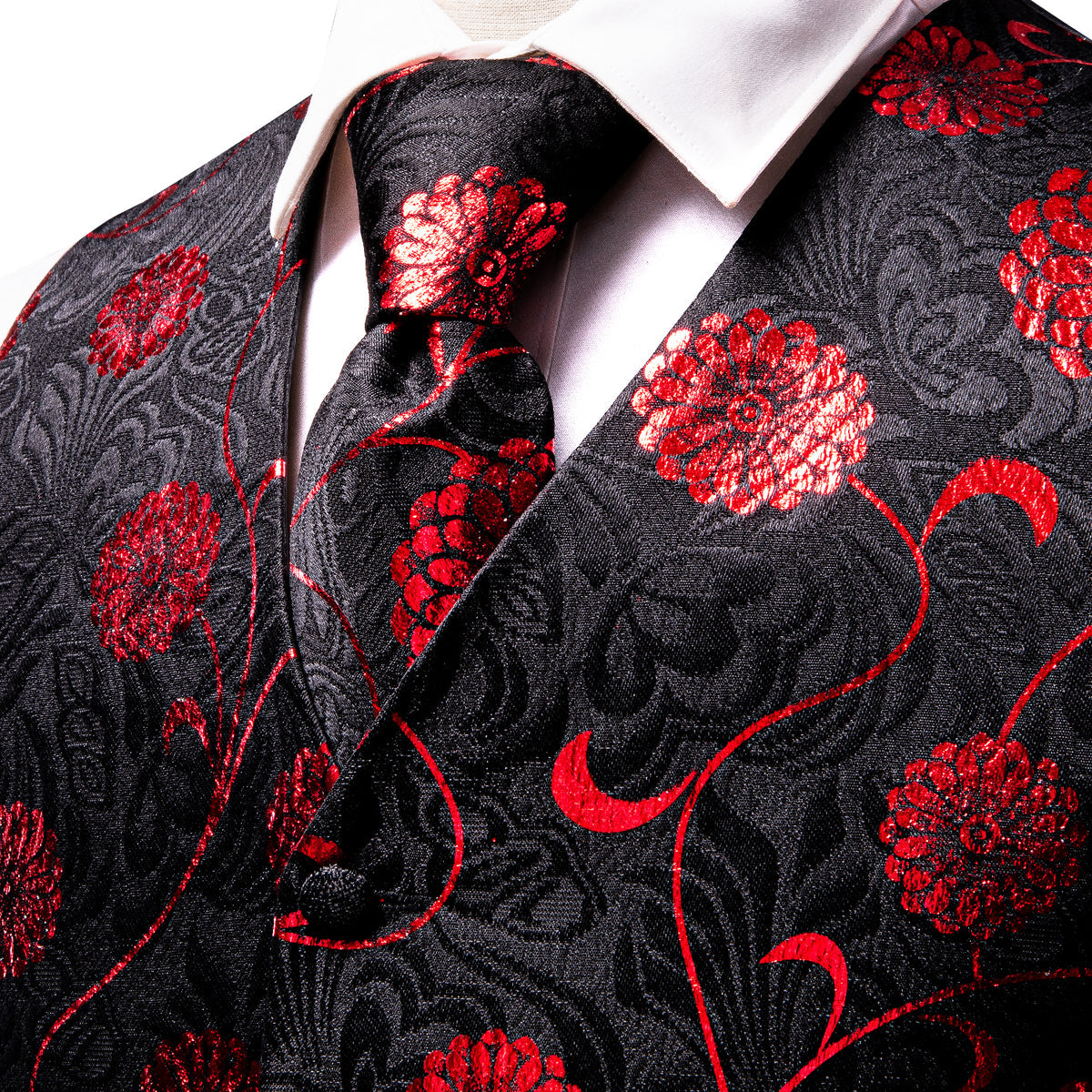 Black and Red Floral Vest Set vest set - Sophisticated Gentlemen