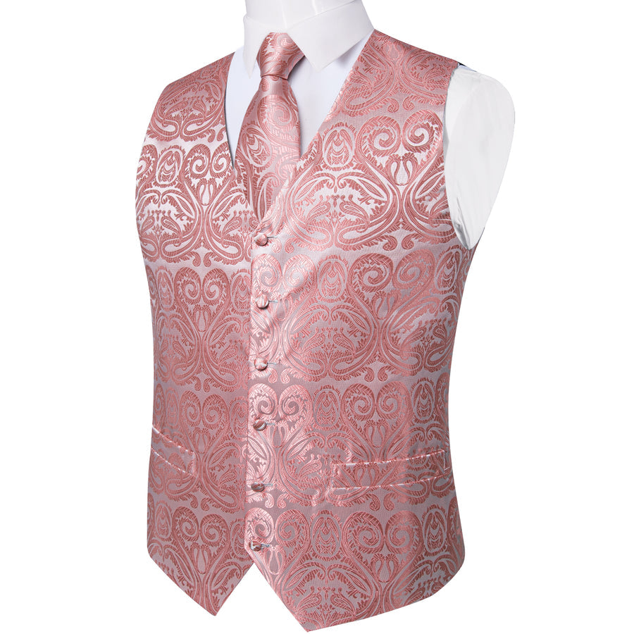 Blush Pink Paisley Silk Vest Set vest set - Sophisticated Gentlemen
