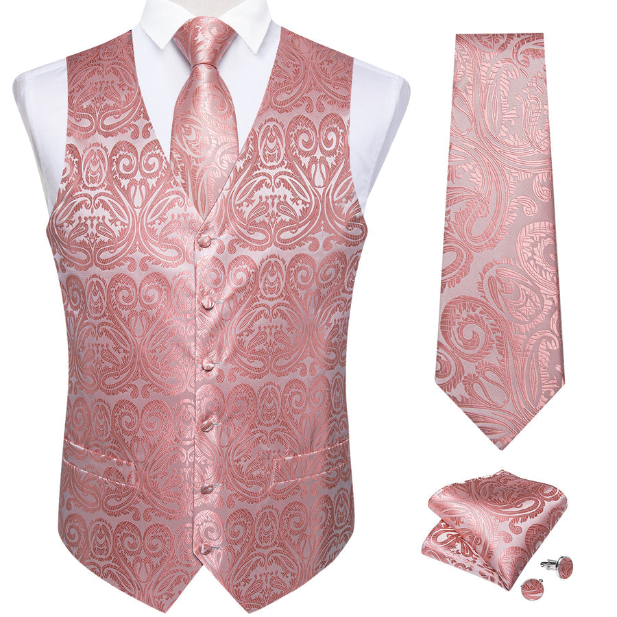 Blush Pink Paisley Silk Vest Set vest set - Sophisticated Gentlemen