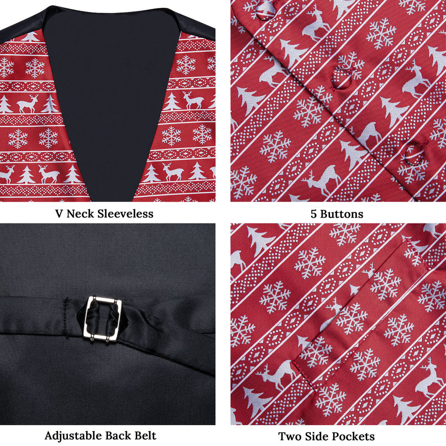 Christmas Red White Elk Novelty Jacquard Silk Vest Set vest set - Sophisticated Gentlemen