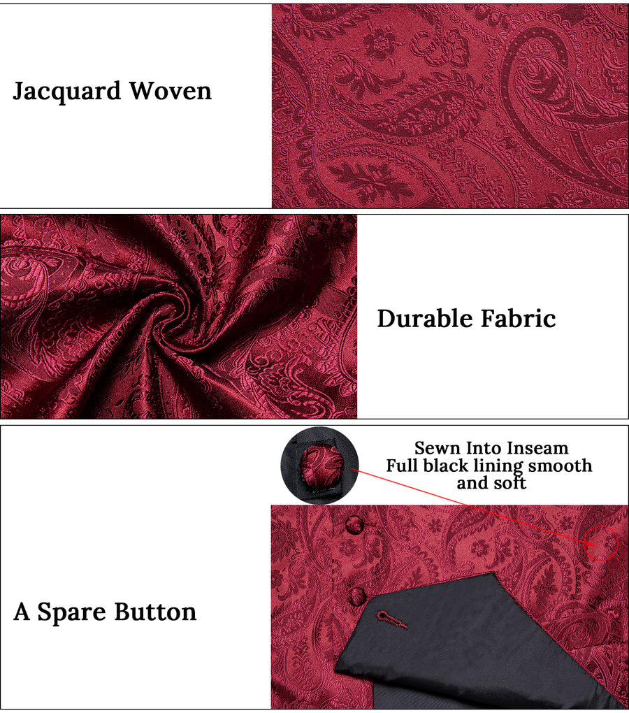 Classic Red Paisley Silk Collar Vest & Bowtie Set vest set - Sophisticated Gentlemen
