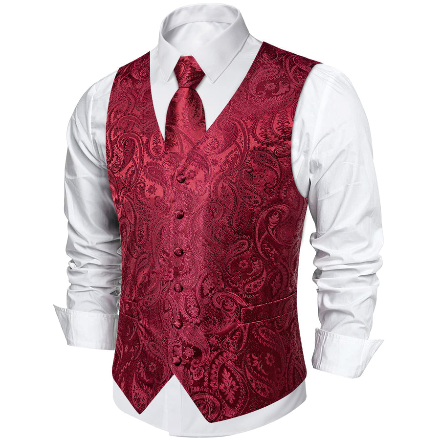 Classic Red Paisley Silk Collar Vest & Bowtie Set vest set - Sophisticated Gentlemen