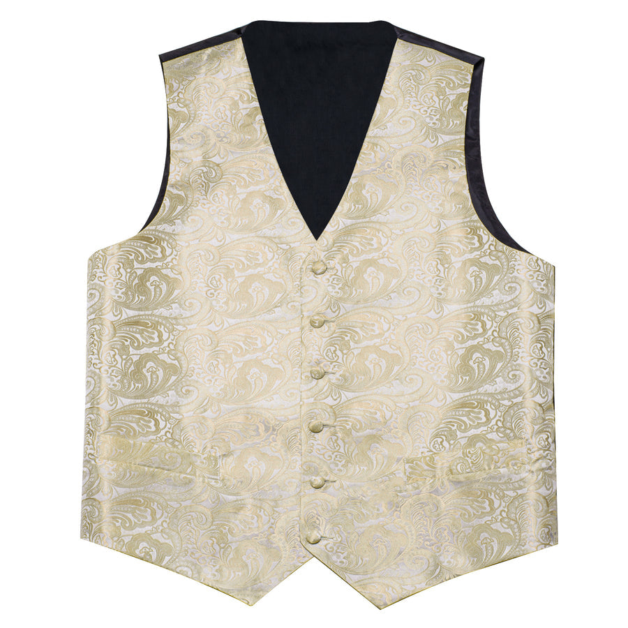 Silver and Champagne Paisley Silk Vest Set vest set - Sophisticated Gentlemen
