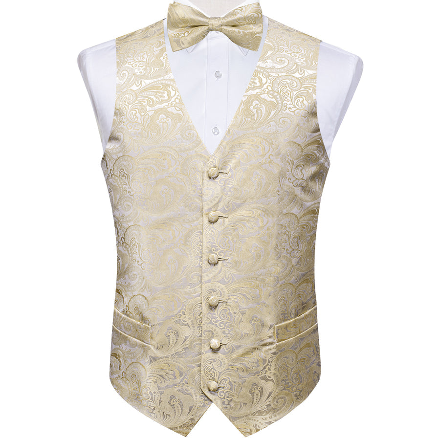 Silver and Champagne Paisley Silk Vest Set vest set - Sophisticated Gentlemen